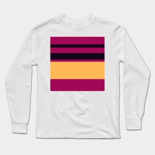 A fashionable patchwork of Almost Black, Dark Fuchsia, Brick Red, Dark Peach and Pastel Orange stripes. Long Sleeve T-Shirt